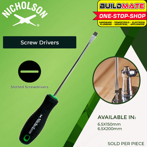 BUILDMATE Nicholson Flat Screwdriver 6.5 x 150MM | 200MM Magnetic Slotted Flathead Repair Hand Tools