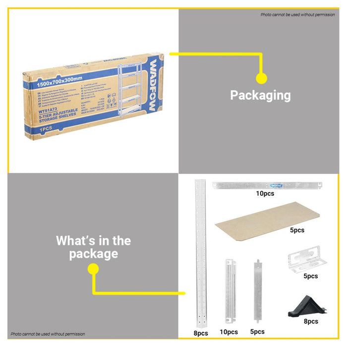 BUILDMATE Wadfow 5-Tier Adjustable Storage Shelves 1500mm | 1800mm Organizer Storage Rack Stand WHT