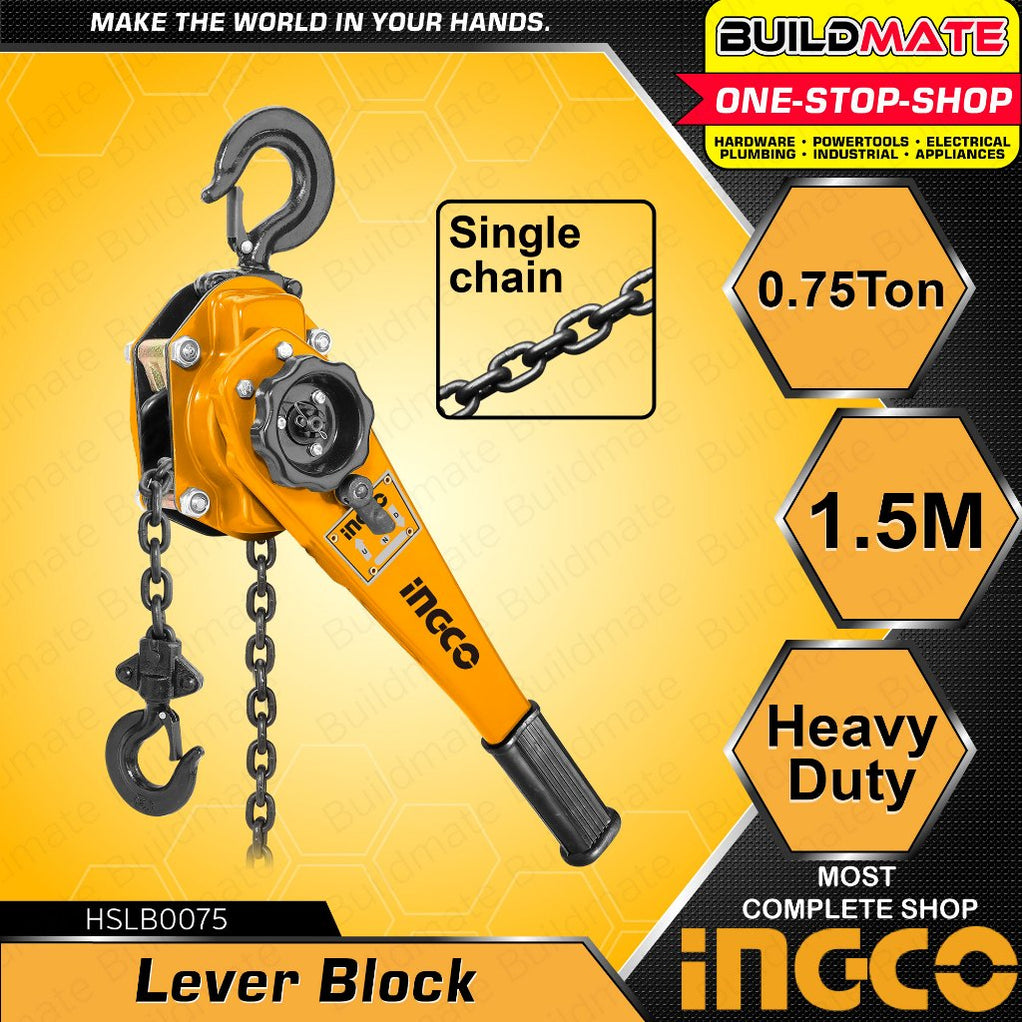 BUILDMATE Ingco 0.75TONx1.5m Lever Block Lifting Chain Adjustable Ratc ...