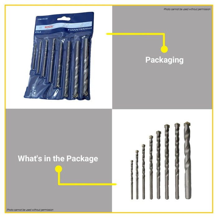 BUILDMATE Bosch CYL-2 Drill Bit 3PCS / 8PCS Set for Masonry Concrete Limestone Drilling 2-FLUTE BAX