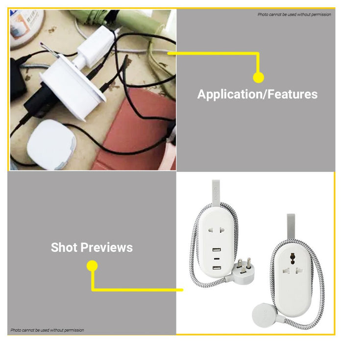 BUILDMATE Omni Pocket Extension Cord Compact USB Power Strip 5 Outlets Universal Socket USB-221