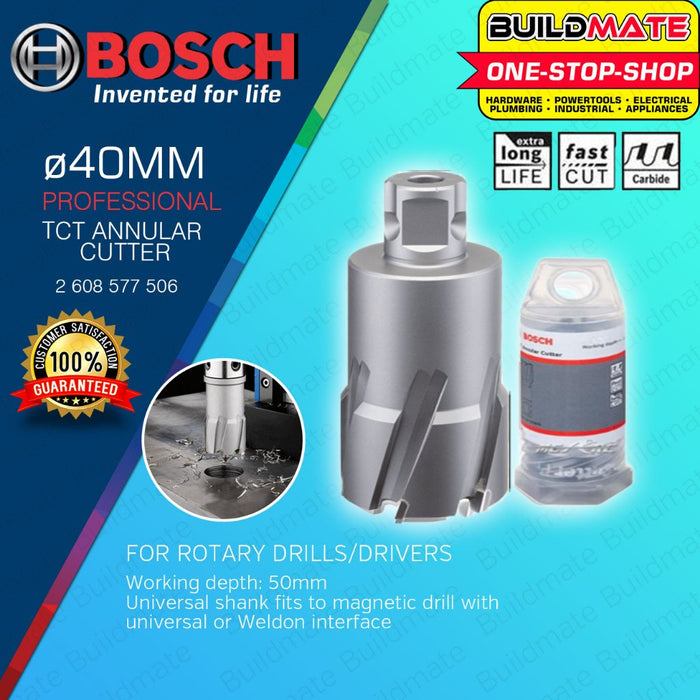 BOSCH TCT Annular Cutter 14MM - 40MM x 50MM Tungsten Carbide Tip with Universal Shank  • BUILDMATE• BAX