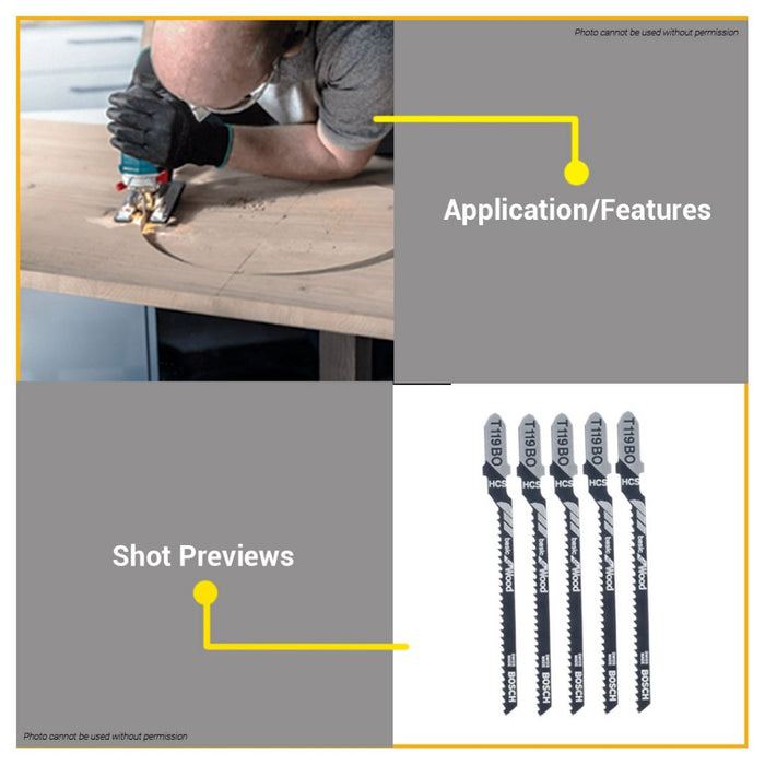 BUILDMATE Bosch 83MM 5PCS Jigsaw Blade Set HCS Saw Blades Basic for Wood Cutting 2608630310 - BAX