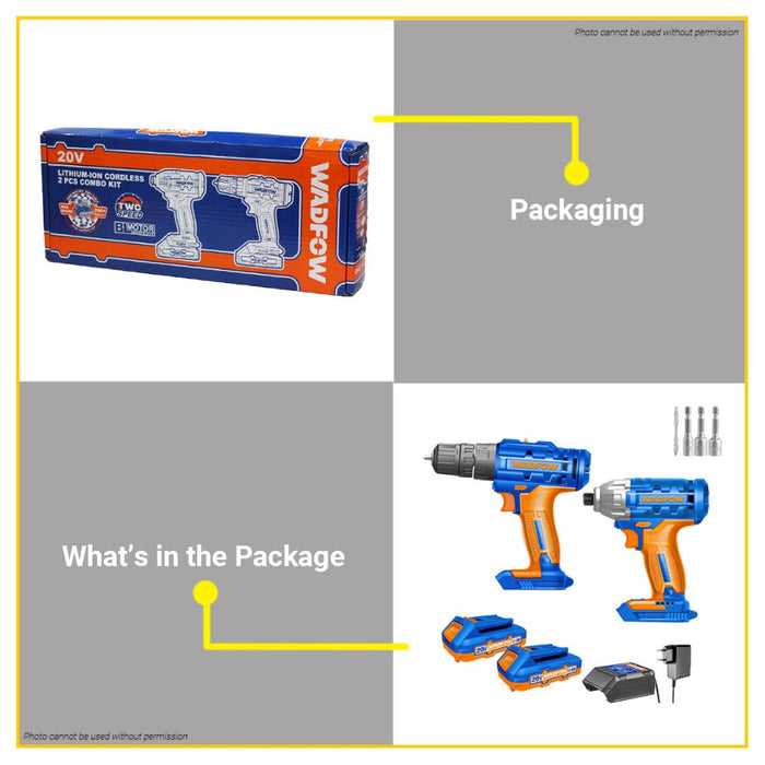 BUILDMATE Wadfow 2PCS/SET Lithium-Ion Cordless Combo Kit Cordless Drill &amp; Impact Driver Brushless Motor WCK2016 WCPT