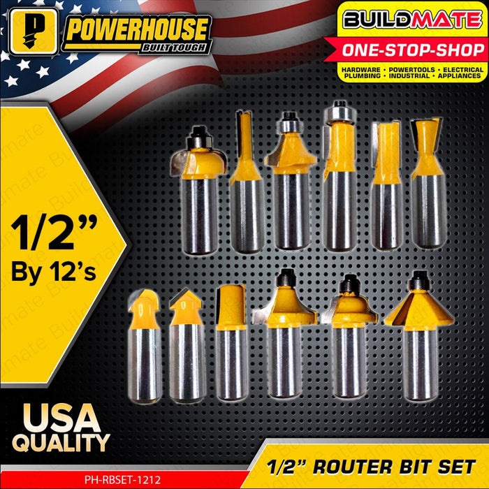 BUILDMATE Powerhouse Router Bits Set 1/4" / 1/2" Inch 6PCS / 12PCS Chamfer Bit Flush Trim Bit - PTAA