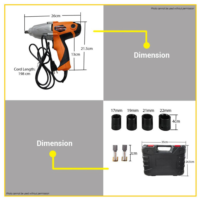 BUILDMATE Hoyoma Japan 900W Electric Impact Wrench with Case & 4pcs Sockets PTIW2410 - HYMPT