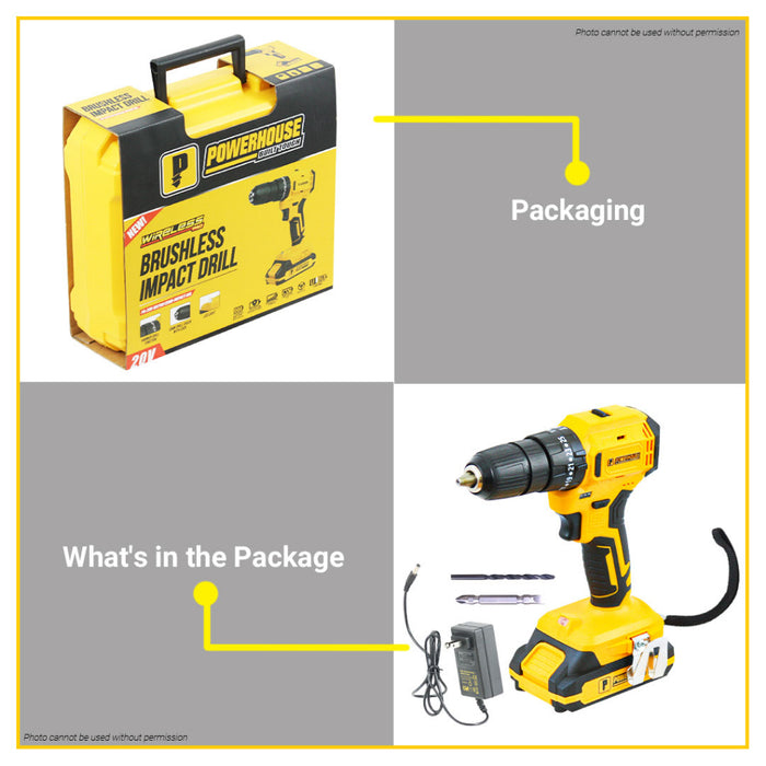 BUILDMATE Powerhouse 20V 13mm Cordless Impact Drill Diver BRUSHLESS MOTOR Hammer Wood Drilling Barena Power Tools for Masonry Concrete DIY (with Battery & Charger) PH-20V-WLPRO13MM-IMPACT-XBL  - PHPT