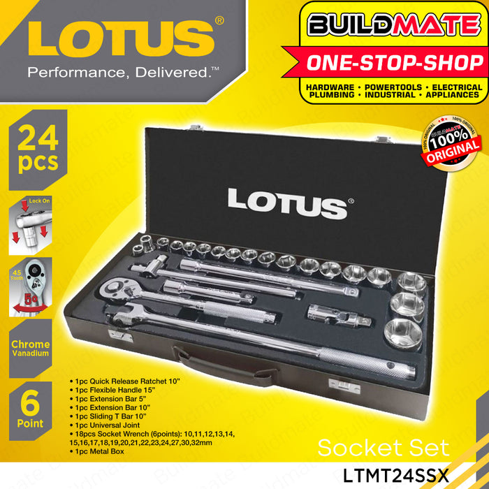 BUILDMATE Lotus 24PCS Socket Set 6Pts 1/2"D Bits Quick Release Ratchet Wrench Drive LTMT24SSX • LHT