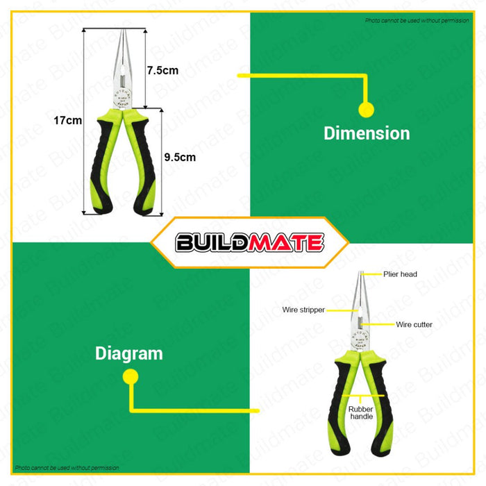 HOYOMA Injection Long Nose Pliers 6" / 8" Inch Side Cutter for Bending Wire & Small Object •BUILDMATE• HYMHT
