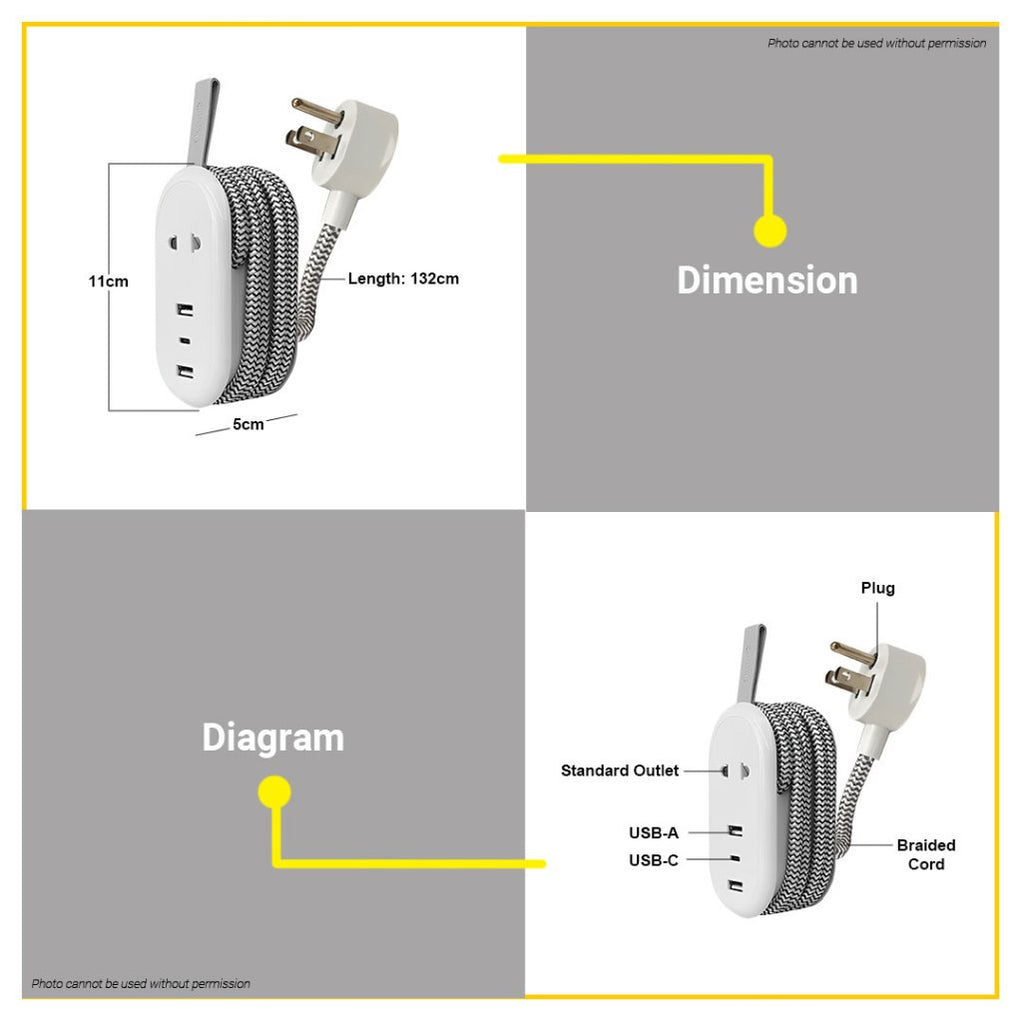 BUILDMATE Omni Pocket Extension Cord Compact USB Power Strip 5 Outlets ...