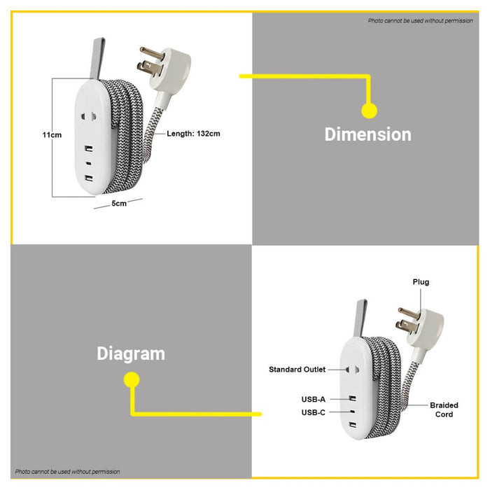 BUILDMATE Omni Pocket Extension Cord Compact USB Power Strip 5 Outlets Universal Socket USB-221