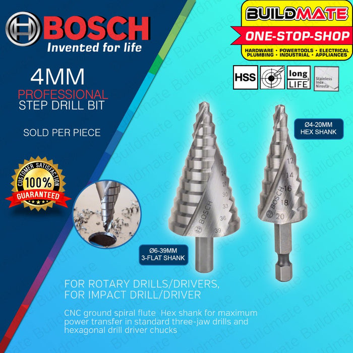 BUILDMATE Bosch Formed Countersink 4-20MM / 6-39MM HSS Step Drill Bit 3-Flat Shank for Rotary - BAX