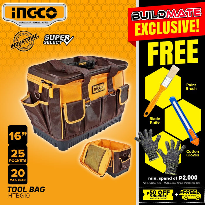 BUILDMATE Ingco 16" Inch Tools Box 25 Pockets Bag Organizer Storage Toolbox 20KG Capacity HTBG10 IHT