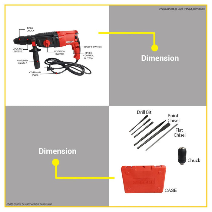 BUILDMATE Zekoki 800W SDS PLUS Rotary Hammer Concrete Chipping Gun Demolition Drill ZKK-2680RH