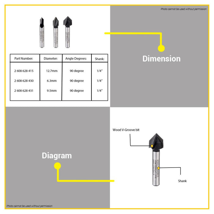 BUILDMATE Bosch 1/4" Inch V-Groove Router Bit Cutter Standard for Wood Carving Fine Lettering - BAX
