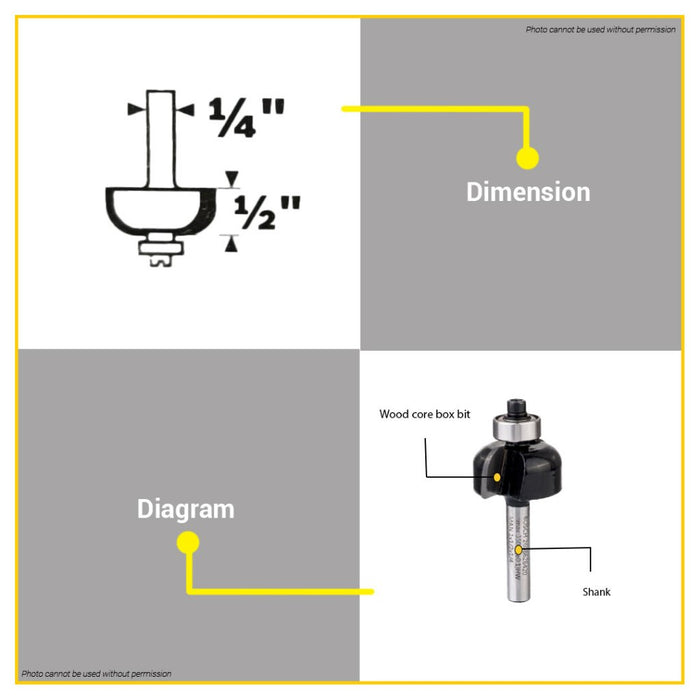 BUILDMATE Bosch 1/4" Inch Cove Box Bit + Guide Pin Ball Router Bit Standard for Wood 2608628420 BAX