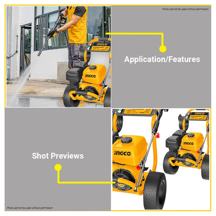 BUILDMATE Ingco 8.5HP 4-Stroke Engine Gasoline High Pressure Washer Powerful Cleaner GHPW2203 - IPT