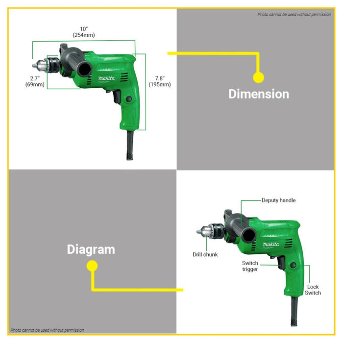 MAKITA 500W Heavy Duty Rotary Hammer Drill 9.5mm (3/8" Inch) Electric Hammer Concrete Breaker Drill Variable Speed Keyed Chuck M0800M •BUILDMATE•