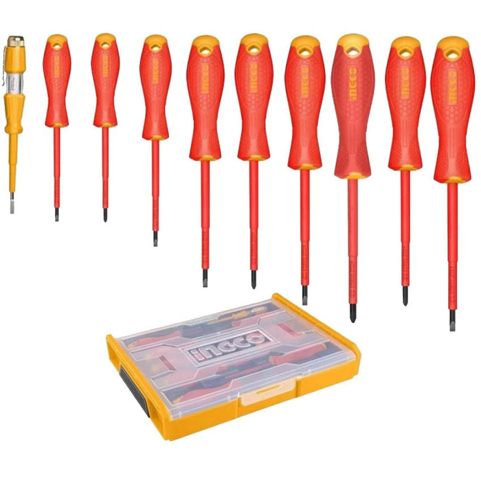 BUILDMATE Ingco 10PCS/SET Insulated Screwdriver With AC 100-500V Test Pencil Electricians Tool HKTV01S101 - IHT