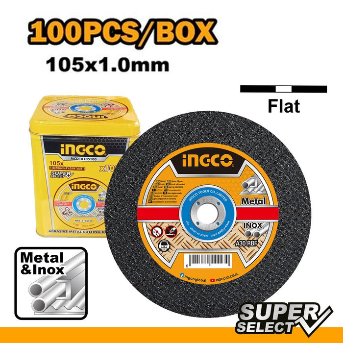 BUILDMATE Ingco 100pcs Abrasive Metal Cutting Disc Set with Metal box MCD10105100 - IHT