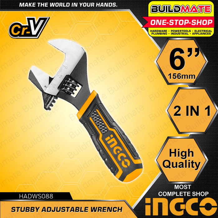 BUILDMATE Ingco 2in1 6" Inch 156mm Stubby Adjustable Wrench and Pipe Function Hand Tool HADWS088 IHT