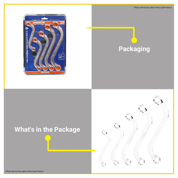 BUILDMATE Wadfow 5PCS 10-19mm S-Type Ring Wrench Set Double Ended Ring Metric Spanner WFR4405 • WHT