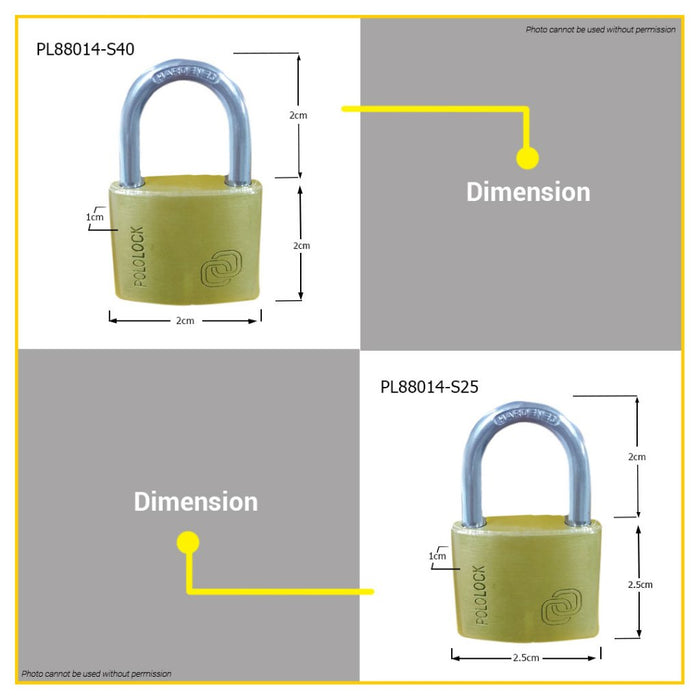 BUILDMATE Pololock Brass Padlock SHORT Shackle 20MM - 60MM Anti-Theft Keyed Wide Lock PL88014