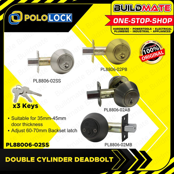 POLOLOCK DOUBLE Deadlock Security Lock Door Entrance Doorknob Cylinder Deadbolt PL88006-02 •BUILDMATE•