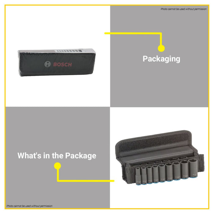 BUILDMATE Bosch 9PCS/SET 50mm Impact Socket Wrench Set 1/4" Shank 6mm - 14mm Black 2608551097 - BAX