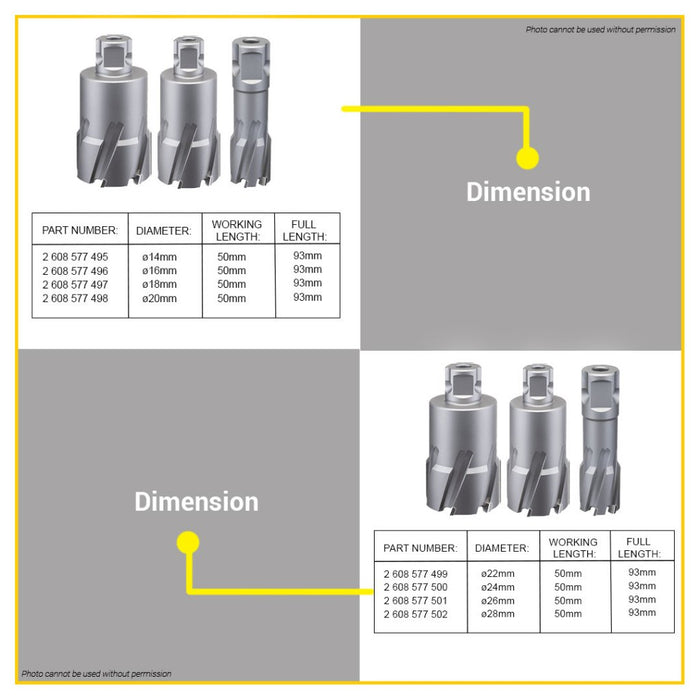 BOSCH TCT Annular Cutter 14MM - 40MM x 50MM Tungsten Carbide Tip with Universal Shank  • BUILDMATE• BAX