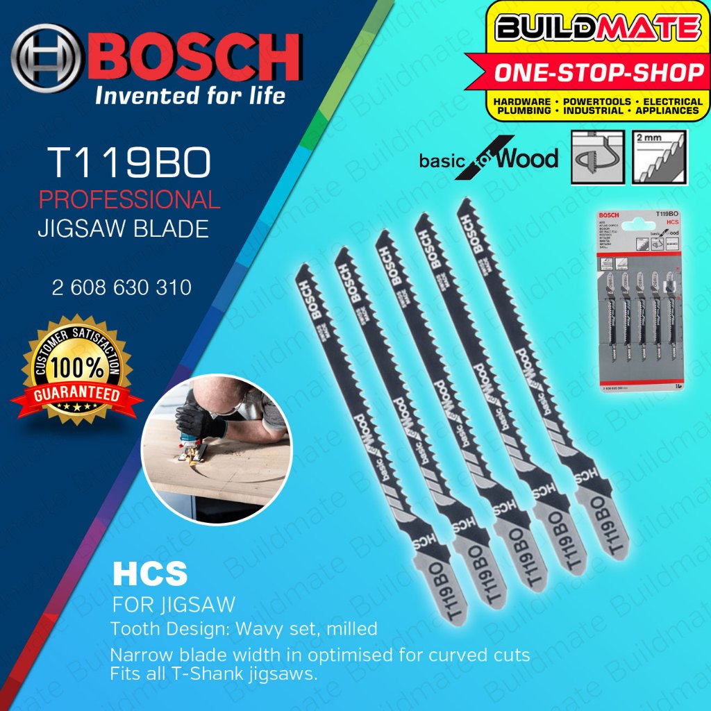 BUILDMATE Bosch 83MM 5PCS Jigsaw Blade Set HCS Saw Blades Basic for Wo ...