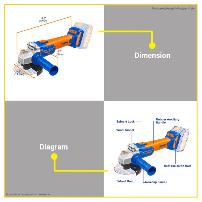 BUILDMATE Wadfow 20V Lithium-Ion Brushless Angle Grinder with 1PC Battery and Charger WLAPM11 - WCPT