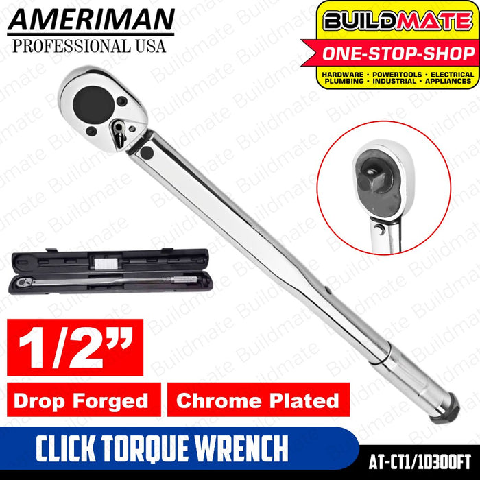 BUILDMATE Ameriman Click Torque Wrench Beam 1/2" Dual Range Adjustable Torque Wrench AT-CT1/1D300FT