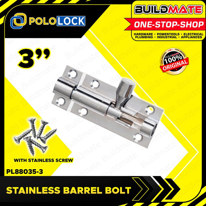 BUILDMATE Pololock Stainless Barrel Bolt with Screw 2" - 6" Inch Sliding Latch Security Door Lock
