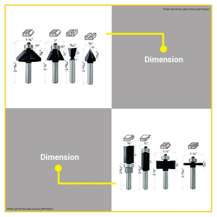 BUILDMATE Bosch Router Bit Set 6PCS / 15PCS Trim & Edging 1/4" Inch Shank Mixed Cutter - BAX