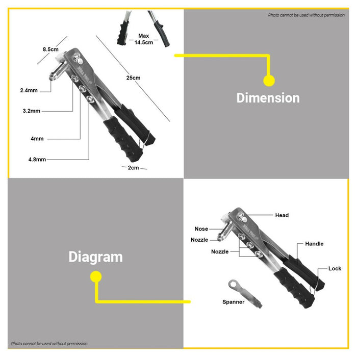 BUILDMATE Mega Hand Riveter 3 Nozzles Fastener Gun Rivet Stainless HD Suitable for Leather MRVTR01S
