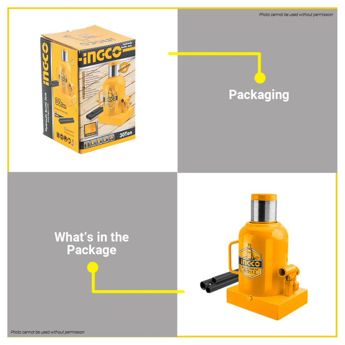 BUILDMATE Ingco 30 Tons Hydraulic Bottle Jack Trolley Welded Leak Proof Easy Lifting HBJ3002 • IHT