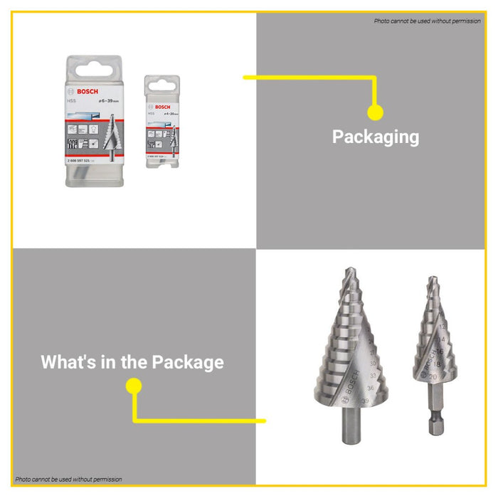 BUILDMATE Bosch Formed Countersink 4-20MM / 6-39MM HSS Step Drill Bit 3-Flat Shank for Rotary - BAX