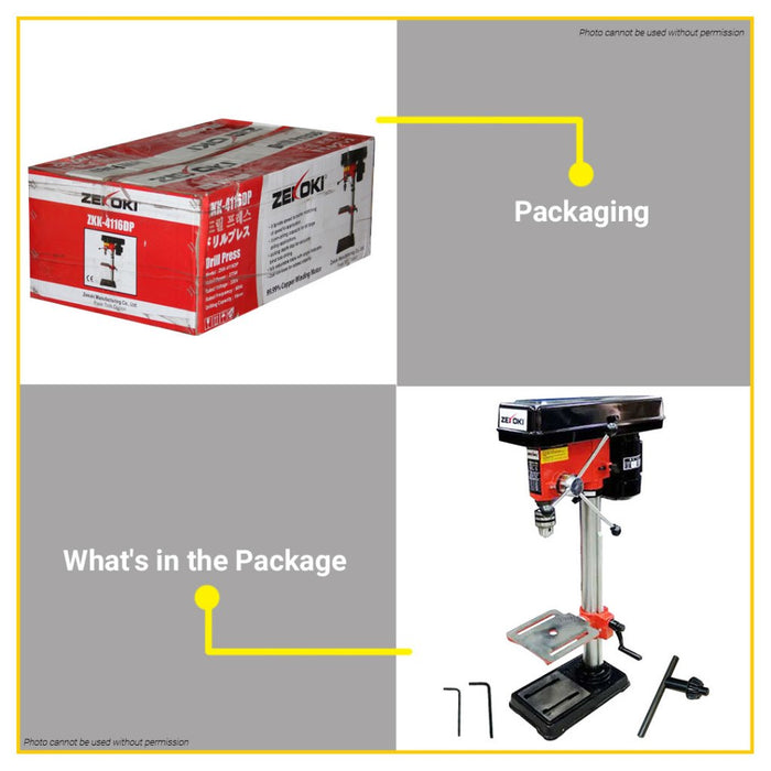 ZEKOKI 1/2HP 375W 5-Speed Benchtop Drill Press Stand Table Drilling Machine Cast Iron Base ZKK-4116DP BUILDMATE•