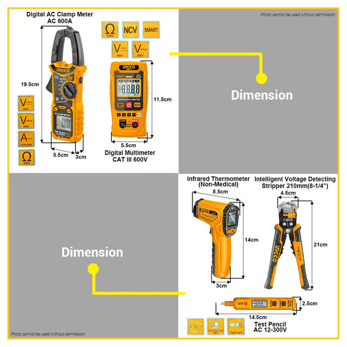 BUILDMATE Ingco Digital Multi Meter Clamp with Electricians Tools Set Screwdriver 5PCS / 16PCS - IPX