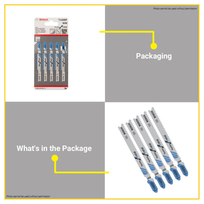 BUILDMATE Bosch 92MM 5PCS Jigsaw Blade Set BIM Saw Blades T118 BF Flexible for Metal 2608634503 BAX