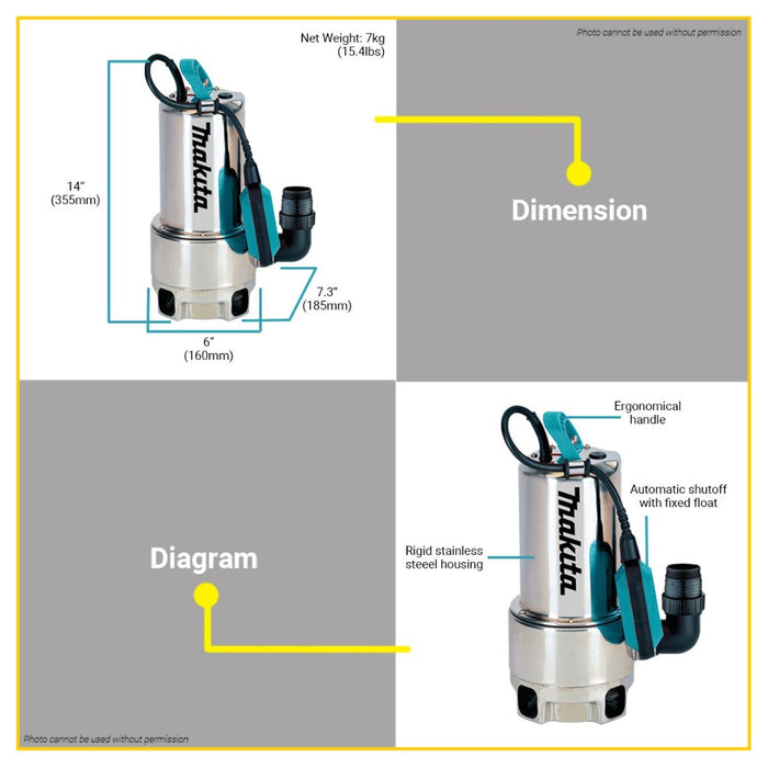 BUILDMATE Makita 1100W Submersible Pump Dirty Water 1-1/2 HP Drain Quickly Removal Drainage Transfer Pond PF1110