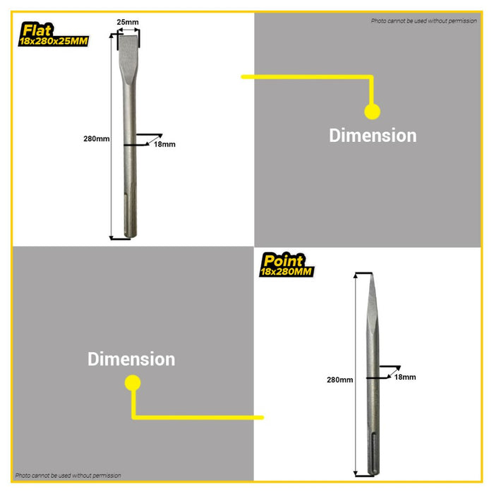 BUILDMATE Powerhouse 65A Drill Bit Chisel Pointed / Flat 380-400MM for Concrete Breaker 18280 - PTAA
