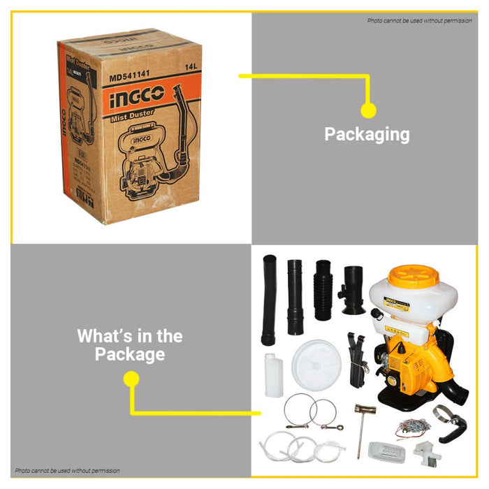 BUILDMATE Ingco 2-Stroke Mist Duster 41.5cc / 14L Tank Knapsack Sprayer MD541141 IIT IPT