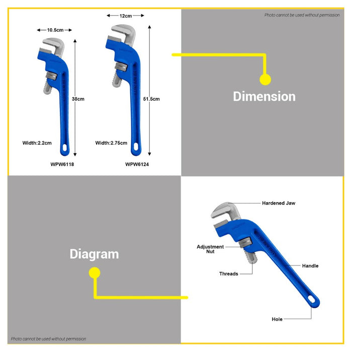 BUILDMATE Wadfow Offset Pipe Wrench 18" - 24" Carbon Steel for Plumbing Piping Wrench Plumber - WHT