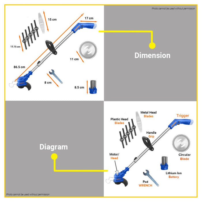 BUILDMATE Wadfow 12V Lithium-Ion Cordless Grass Trimmer Lawn Mower Electric Wacker  WGTS512 - WCPT