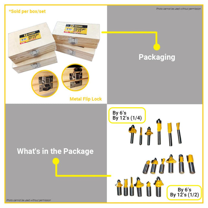 BUILDMATE Powerhouse Router Bits Set 1/4" / 1/2" Inch 6PCS / 12PCS Chamfer Bit Flush Trim Bit - PTAA