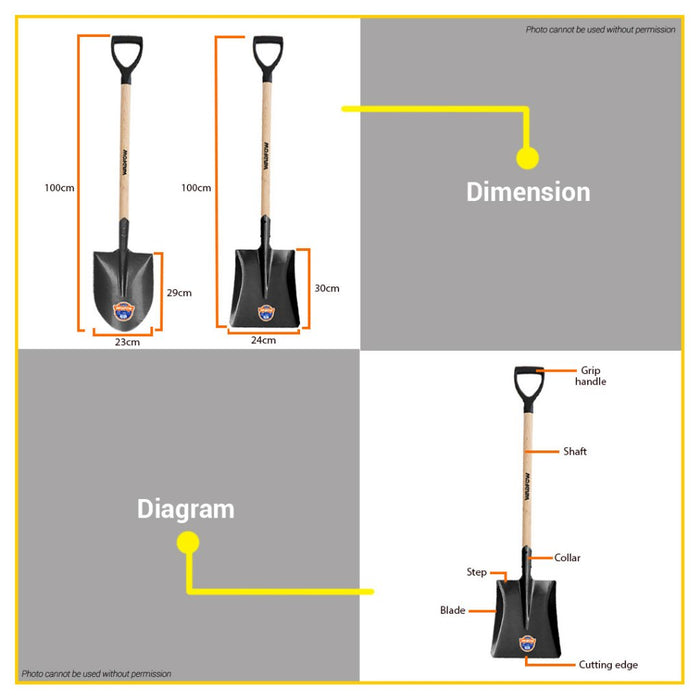 BUILDMATE Wadfow 1000mm Steel Shovel with Wooden Handle Pointed / Flat Pala For Gardening and Digging SOLD PER PIECE WSE1317 / WSE1327 - WHT
