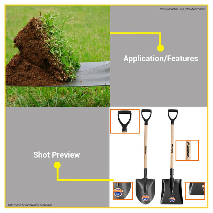 BUILDMATE Wadfow 1000mm Steel Shovel with Wooden Handle Pointed / Flat Pala For Gardening and Digging SOLD PER PIECE WSE1317 / WSE1327 - WHT