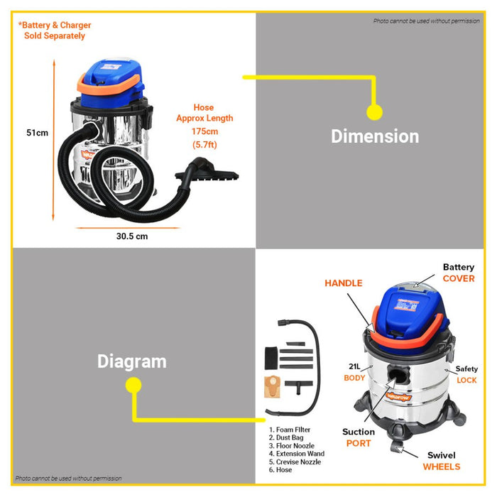 BUILDMATE Wadfow Lithium-Ion Cordless Vacuum Cleaner 20V Rechargeable Portable Floor Cleaning Tools WQV1A20 - WPT